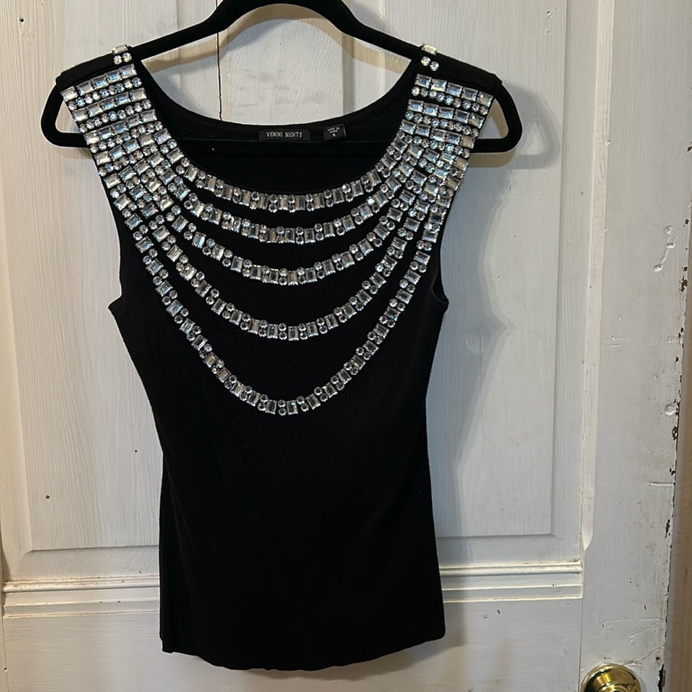 Venini Nights Sleeveless Shell with Embellished Neckline, size S